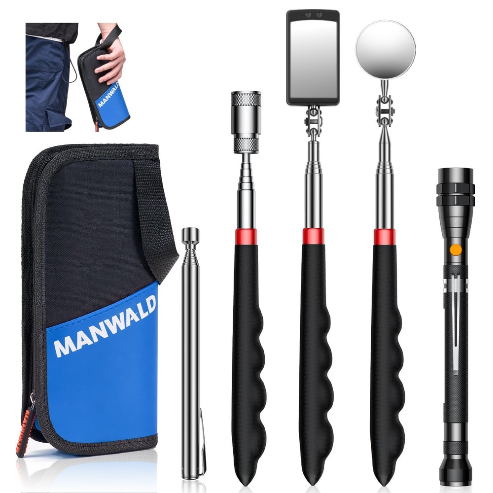 Telescoping Magnetic Pickup Tool Set with Portable Bag, Extendable Flashlight...