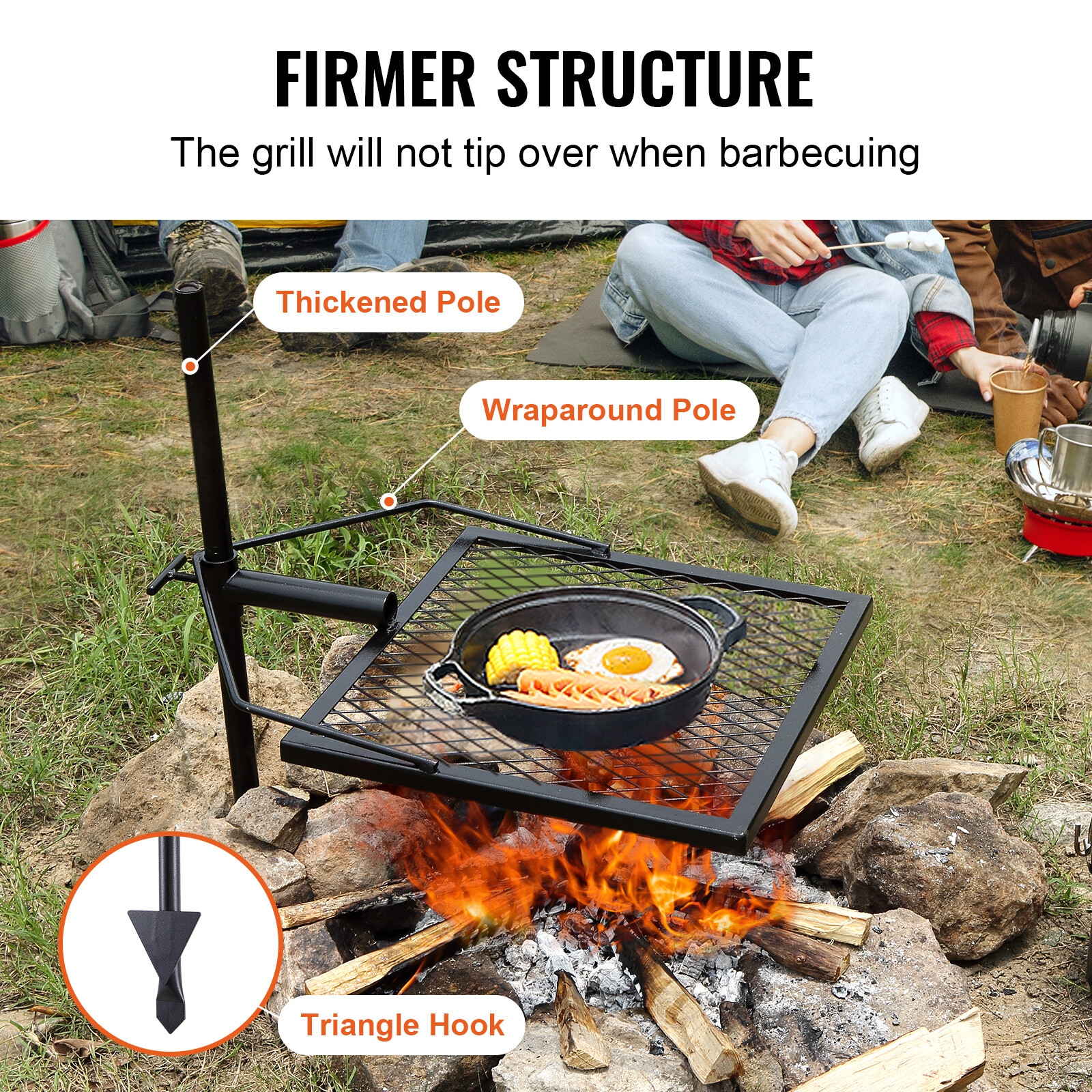 VEVOR Swivel Campfire Grill Heavy Duty Steel Open Fire Cooking Grate Adjustable