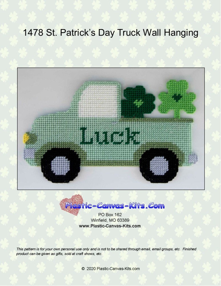 St. Patrick's Day Truck Wall Hanging-Plastic Canvas Pattern or Kit