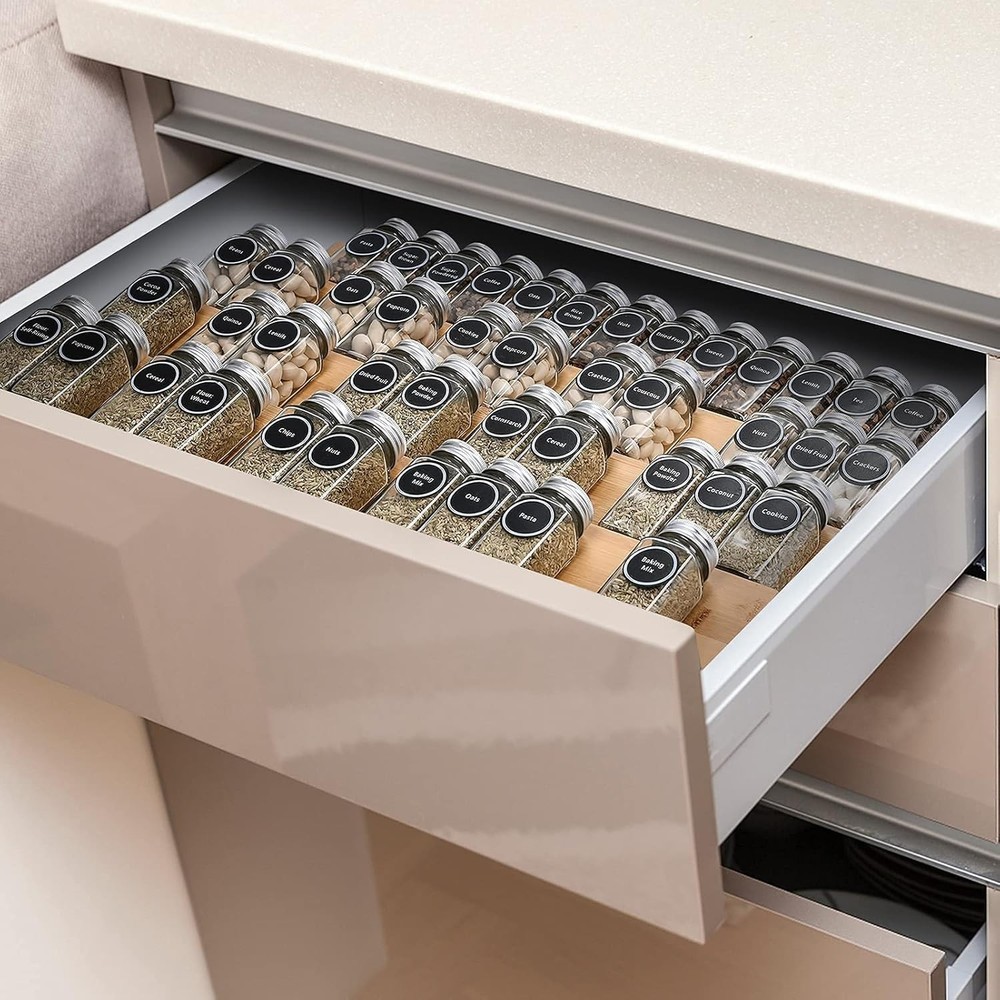 Sturdy Bamboo Spice Organizer for Drawer - Elegant Storage Solution for Spices