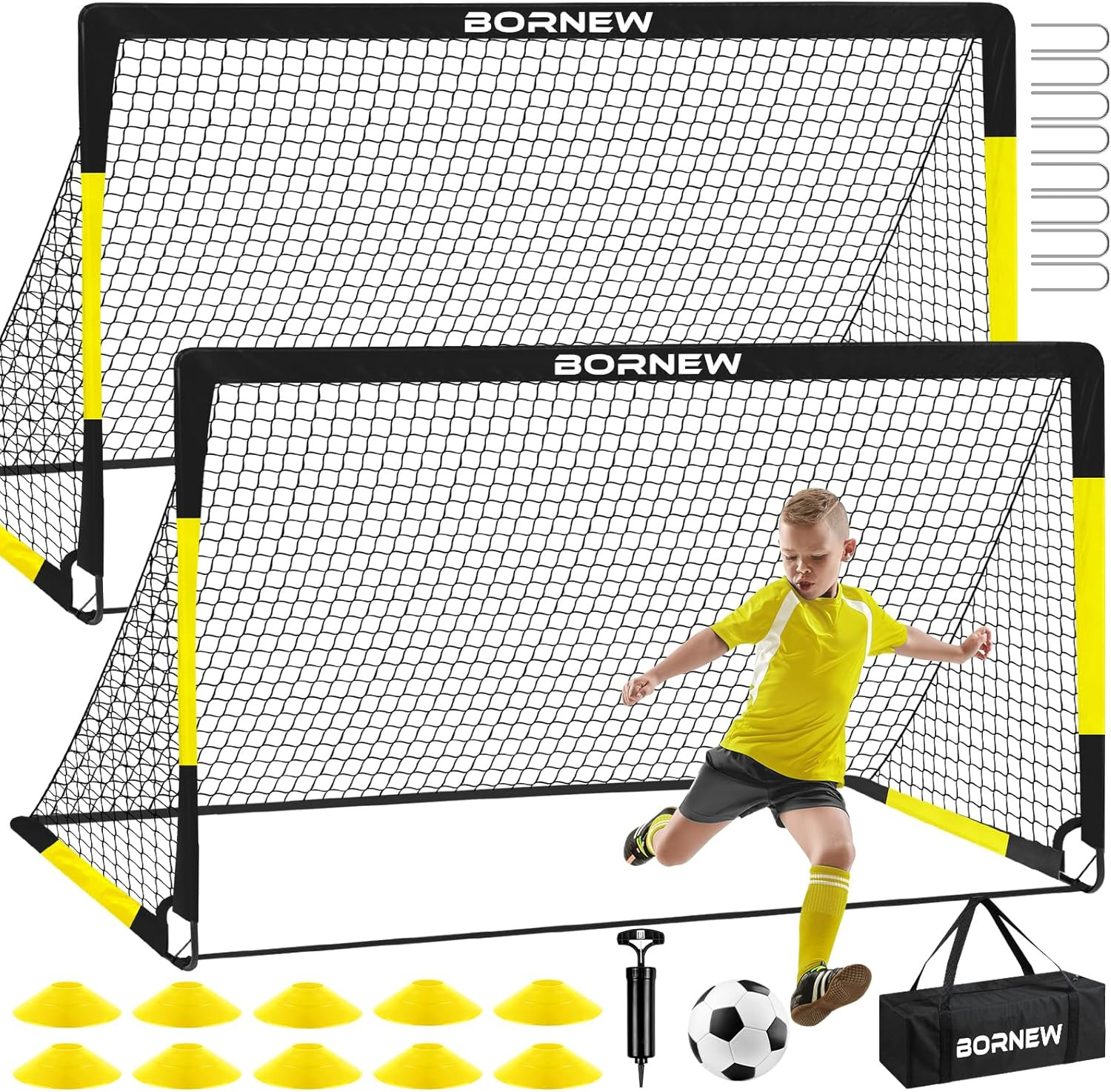 Kids Soccer Goal for Backyard Set - 2 Set of 7X5 / 6X4 Ft Toddler Soccer Nets Tr