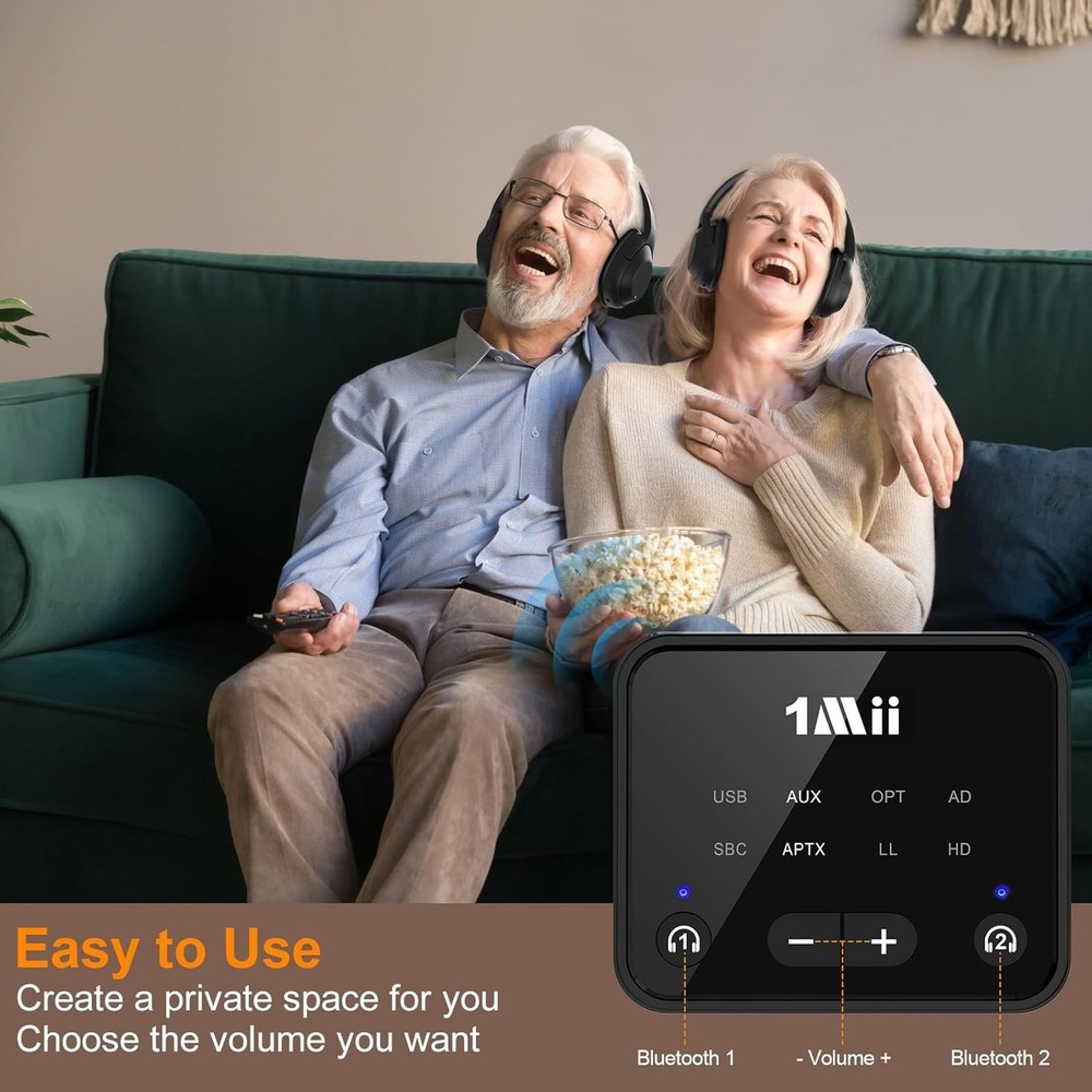 Bluetooth 5.3 Transmitter for TV - Dual Headphone Connection