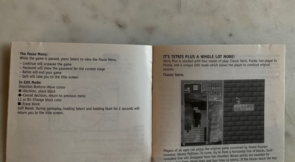 Tetris Plus (Greatest Hits) | PS1 | Manual Only