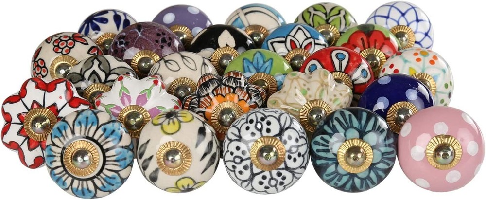 India 10 PC Painted Colorful Cermic Door Knobs Pull Handles Cabinet Hand
