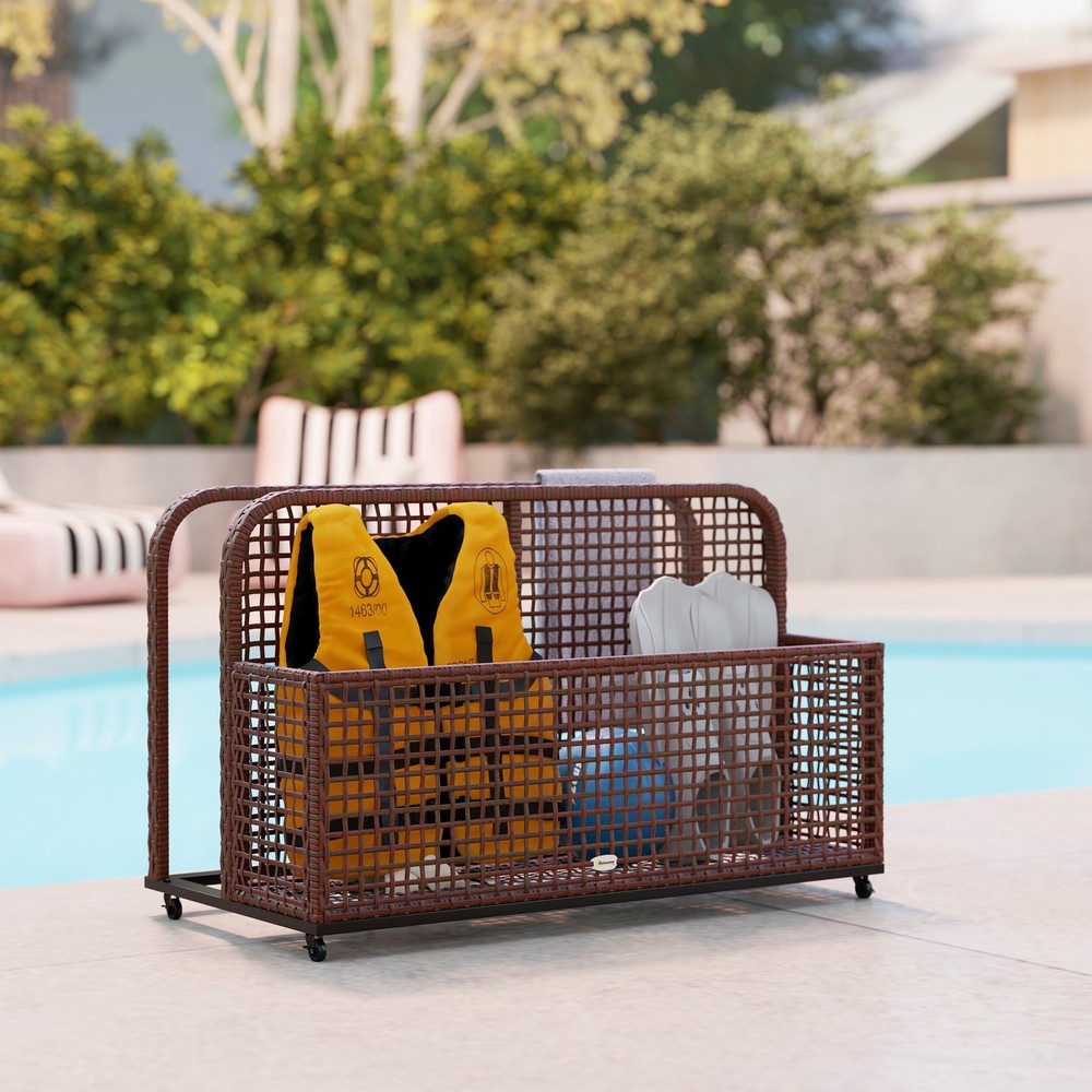 Outsunny Pool Float Storage with Wheels, Pool Caddy, Brown
