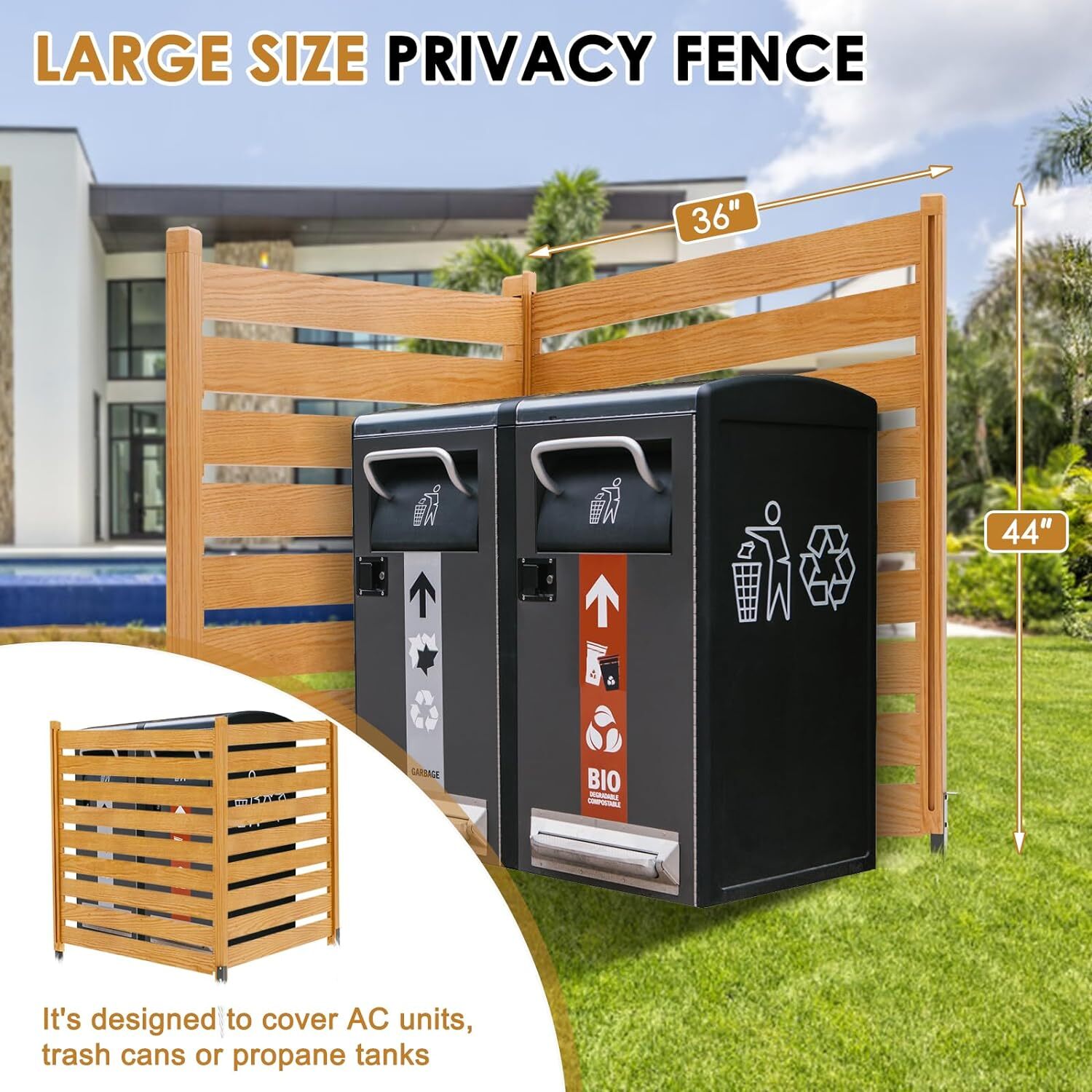NAIZEA 2 Panel Air Conditioner Fence Wood Privacy Screens Fence Panels Outdoor