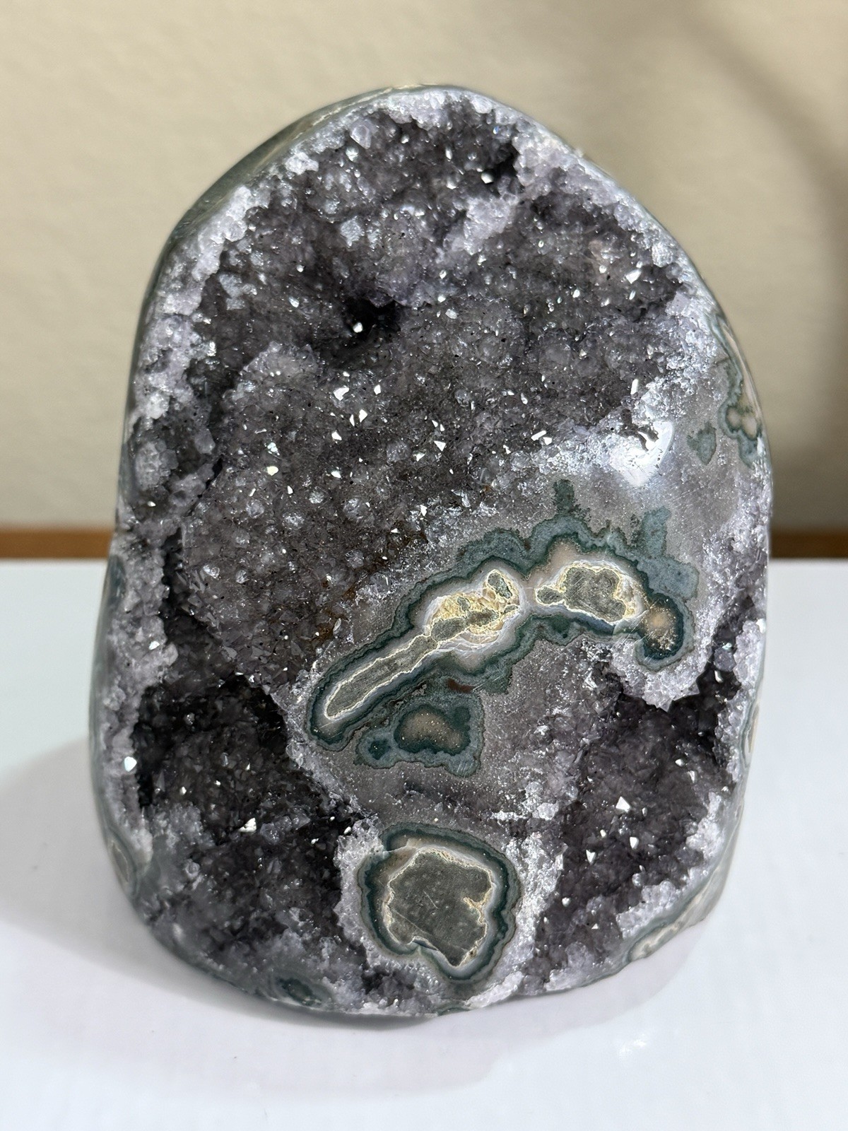 Amethyst Geode Crystal Stromatolite Specimen, Black Amethyst