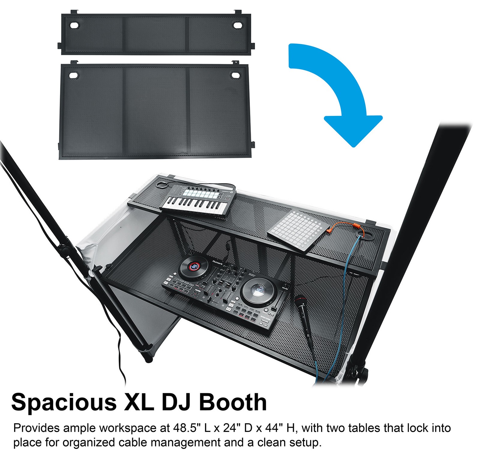 Rockville ROCKBOOTH TRUSS V2 DJ Booth Table Facade w/Shelves+Lighting Truss+Bag