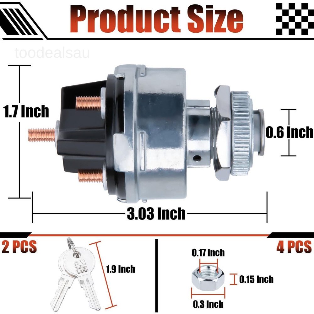 Ignition Switch with Key, Universal Ignition Key Switch, 12V 4 Position Starter