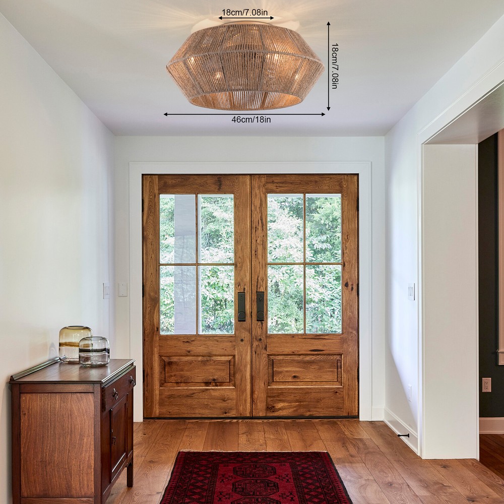 Boho Ceiling Fan Rattan Caged Flush Mount Fan Light +Remote Control Ceiling Fan