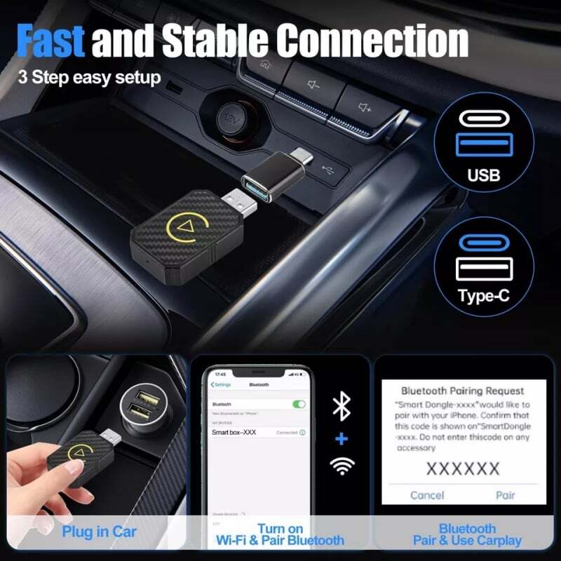 Wireless CarPlay Adapter USB Dongle For iPhone Apple Wireless Carplay Plug Play