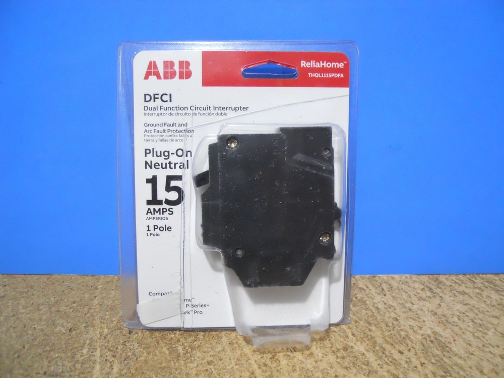 ABB 15 Amp Dual Function DFCI Circuit Breaker 15A Plug-On Neutral THQL1115PDFA