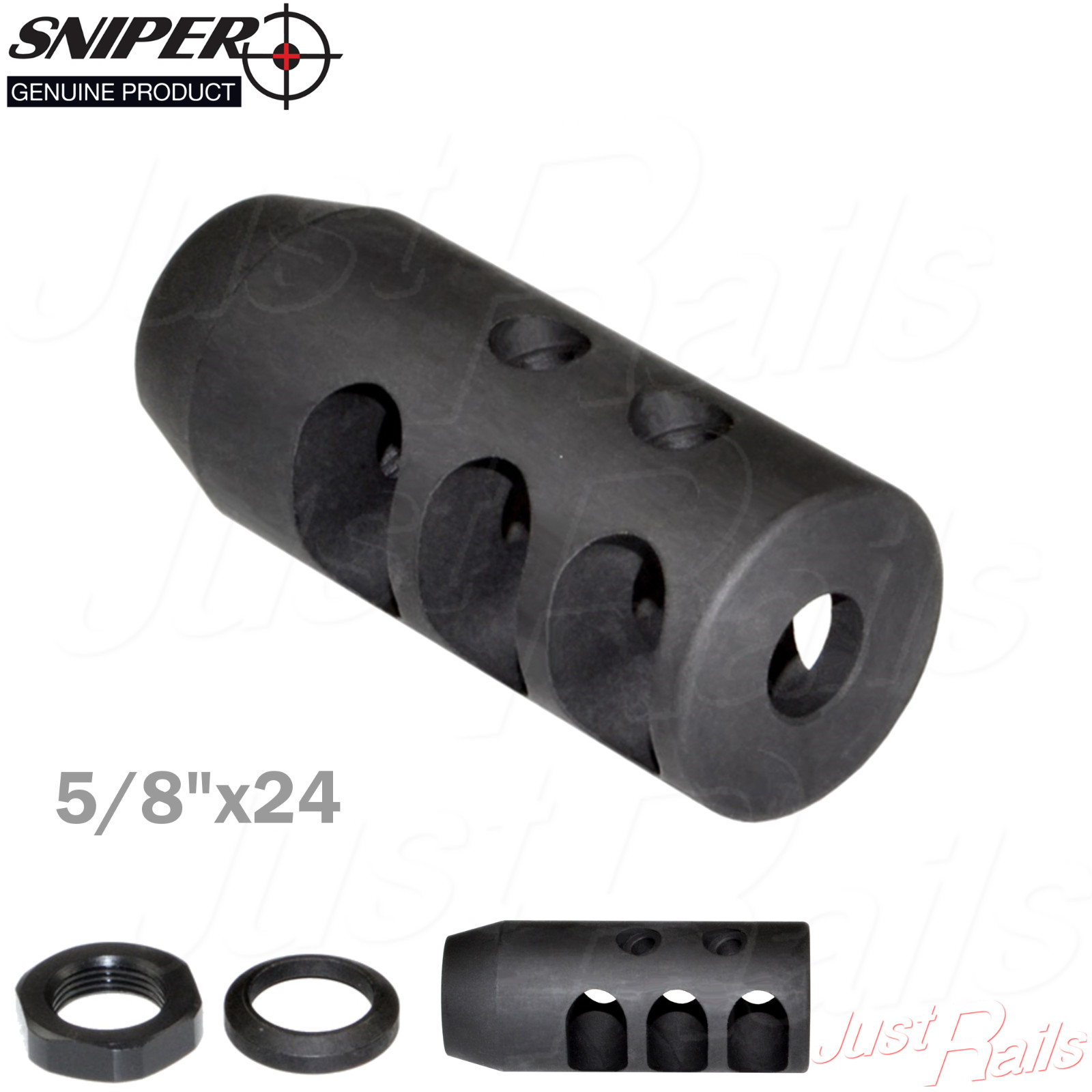 Steel Muzzle Brake .308 / 7.62 5/8"x24 Recoil Compensator Jam Nut + Crush Washer
