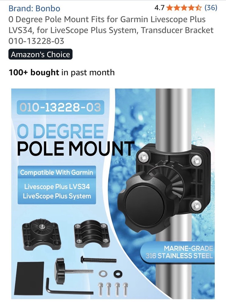 Garmin LiveScope Plus Zero Degree Mount, Perspective Mode, LVS34