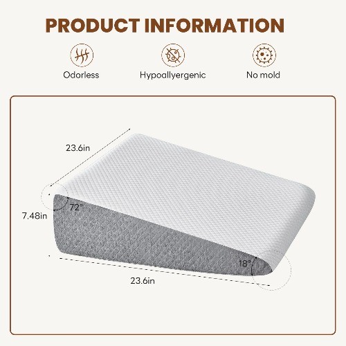 Wedge Pillow, Memory Foam Bed Wedge for Acid Reflux & Recovery23.6×23.6×7.5in