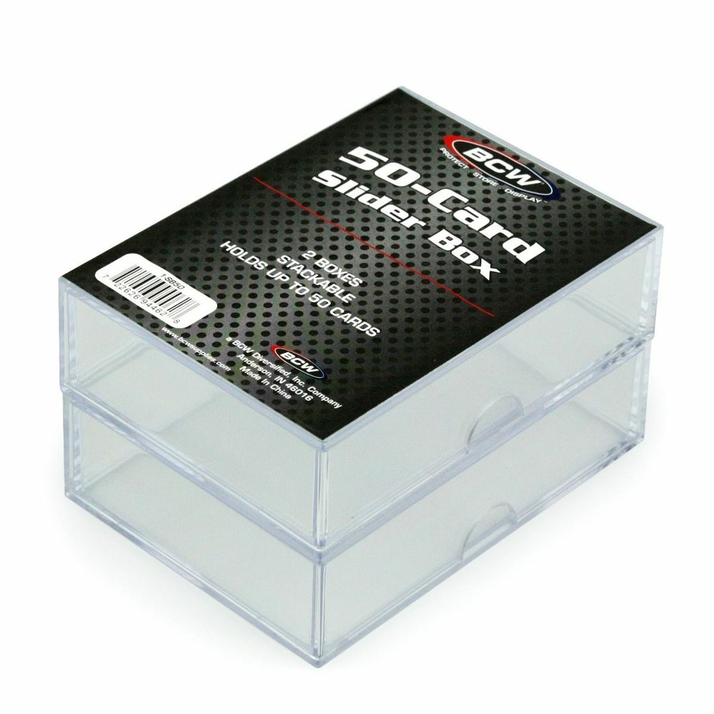 (6 Boxes) BCW 50 Card Size Slider Box Stackable Trading Card Storage Case 3x2