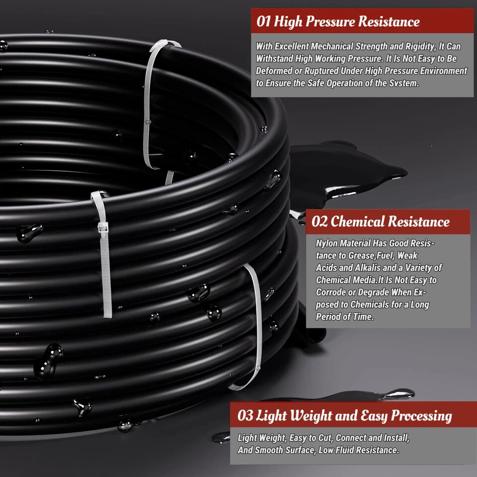 Air Line Tubing Kit 1/4'' OD 50ft Nylon Hose 1/4'' NPT Push to Connect Fittings