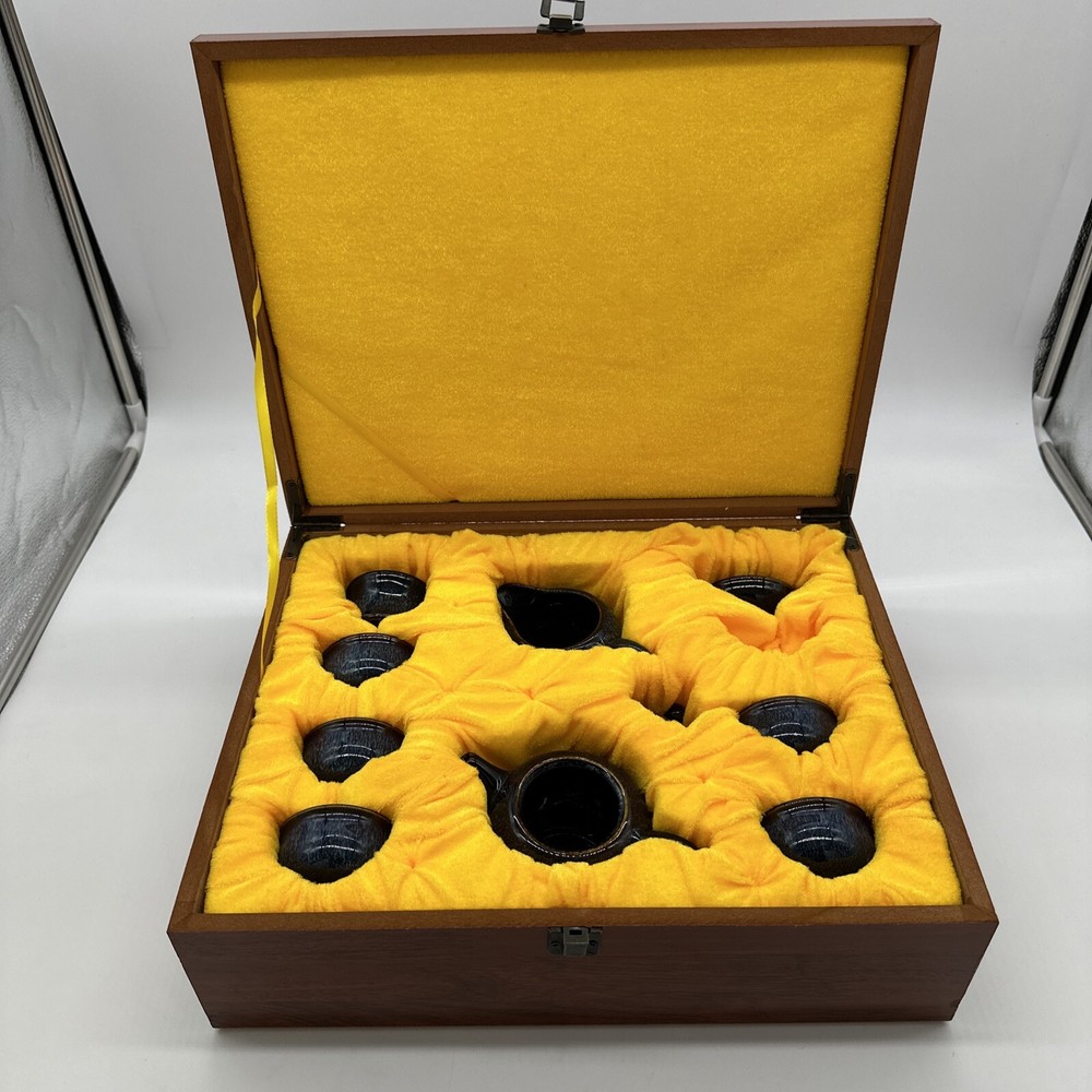 Tenmoku Tea Set - Blue - Missing One Cup
