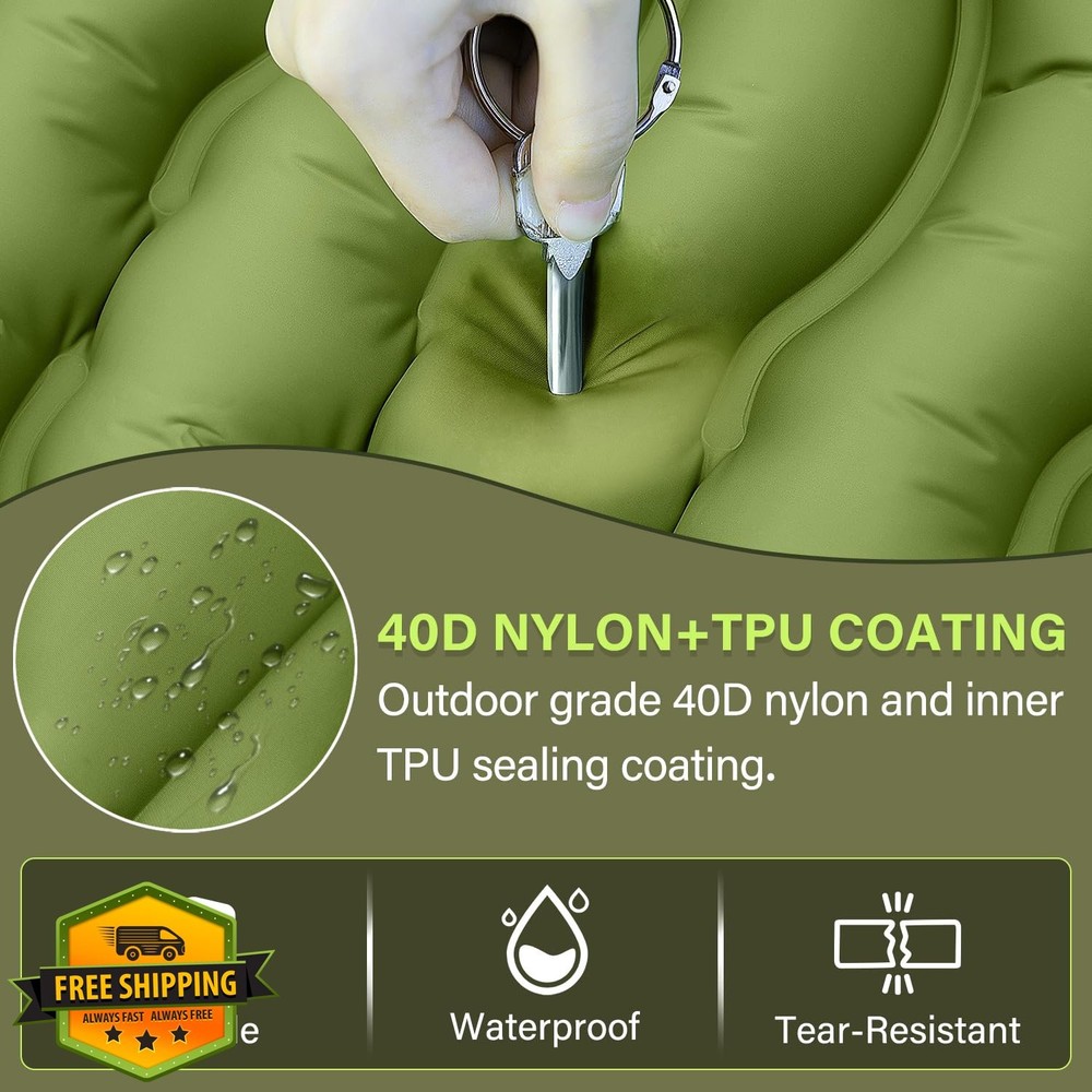 FUN PAC Camping Sleeping Pad Ultralight Inflatable Green