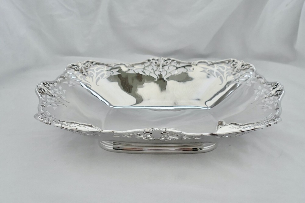 RARE GEORGE VI HM STERLING SILVER PIERCED RECTANGULAR FRUIT BOWL 1938