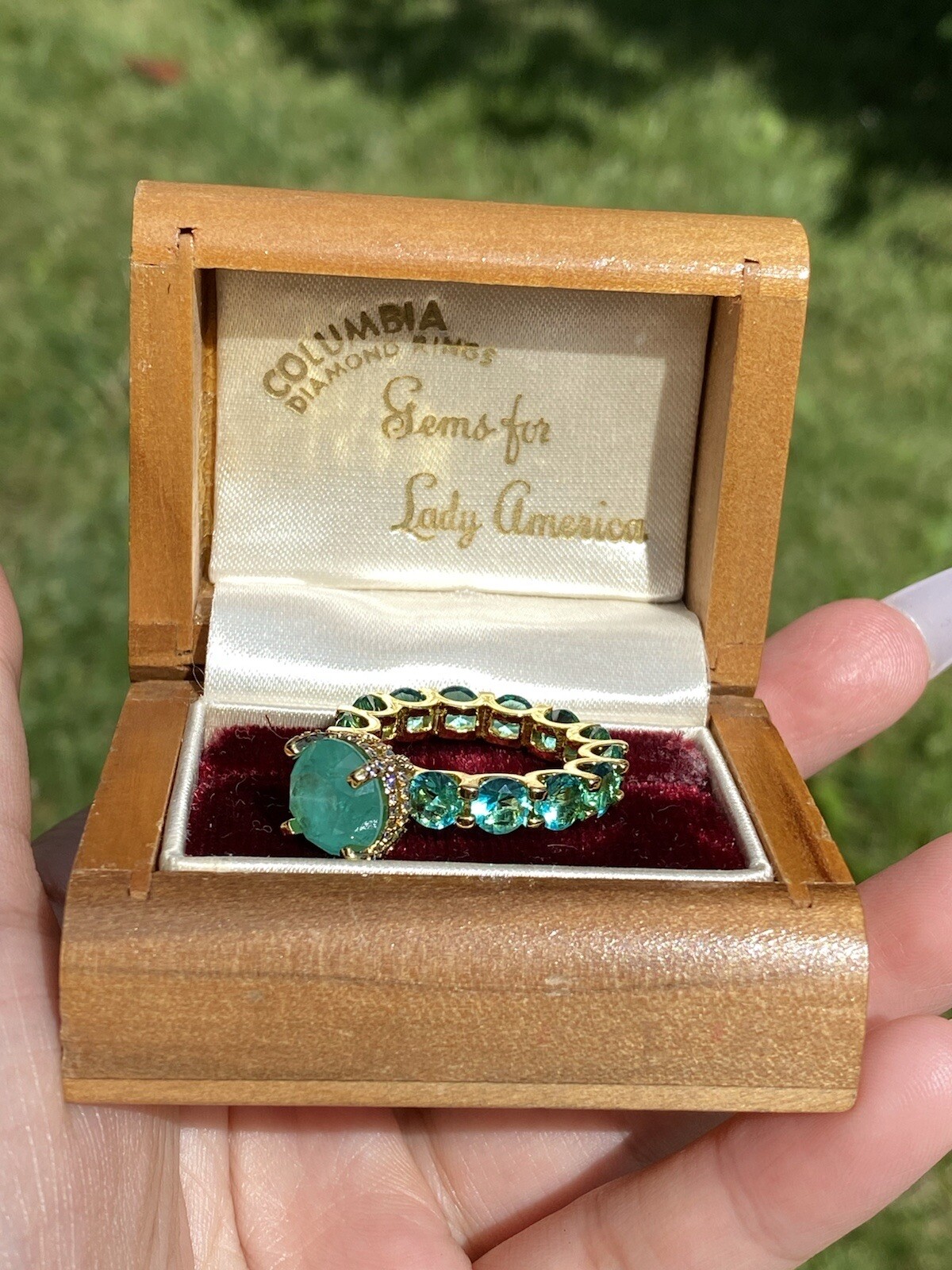 100% GENUINE COLOMBIAN EMERALD MULTI GEMSTONE RING, ETERNITY BAND, LADY AMERICA’