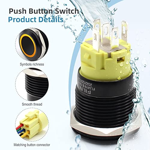 2PCS 19mm (3/4'') Latching Push Button Switch Individual symbol-Yellow-Latching