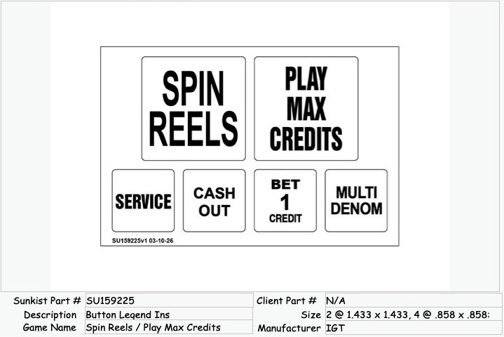 SU159225 Button Legend Insert Set S Plus or S2000