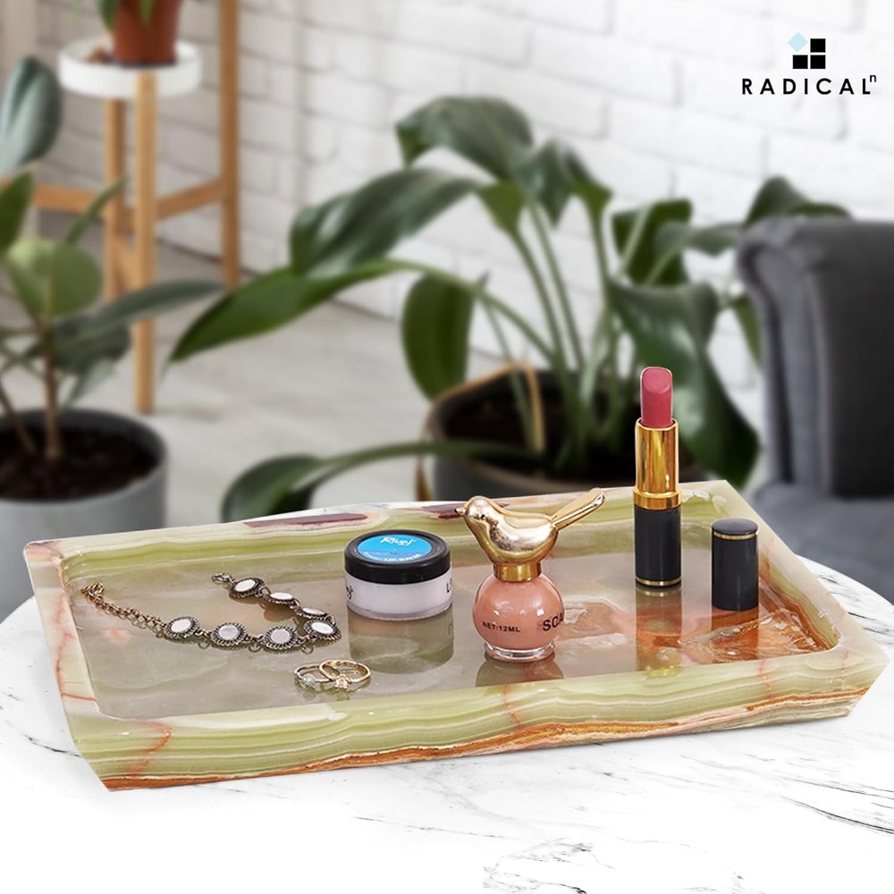 Marble Rectangle Serving Tray 12" Inches Handmade Serving Platter Kitchen Green