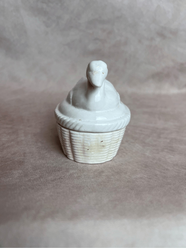 Vintage White Ceramic Duck Hen on Nest