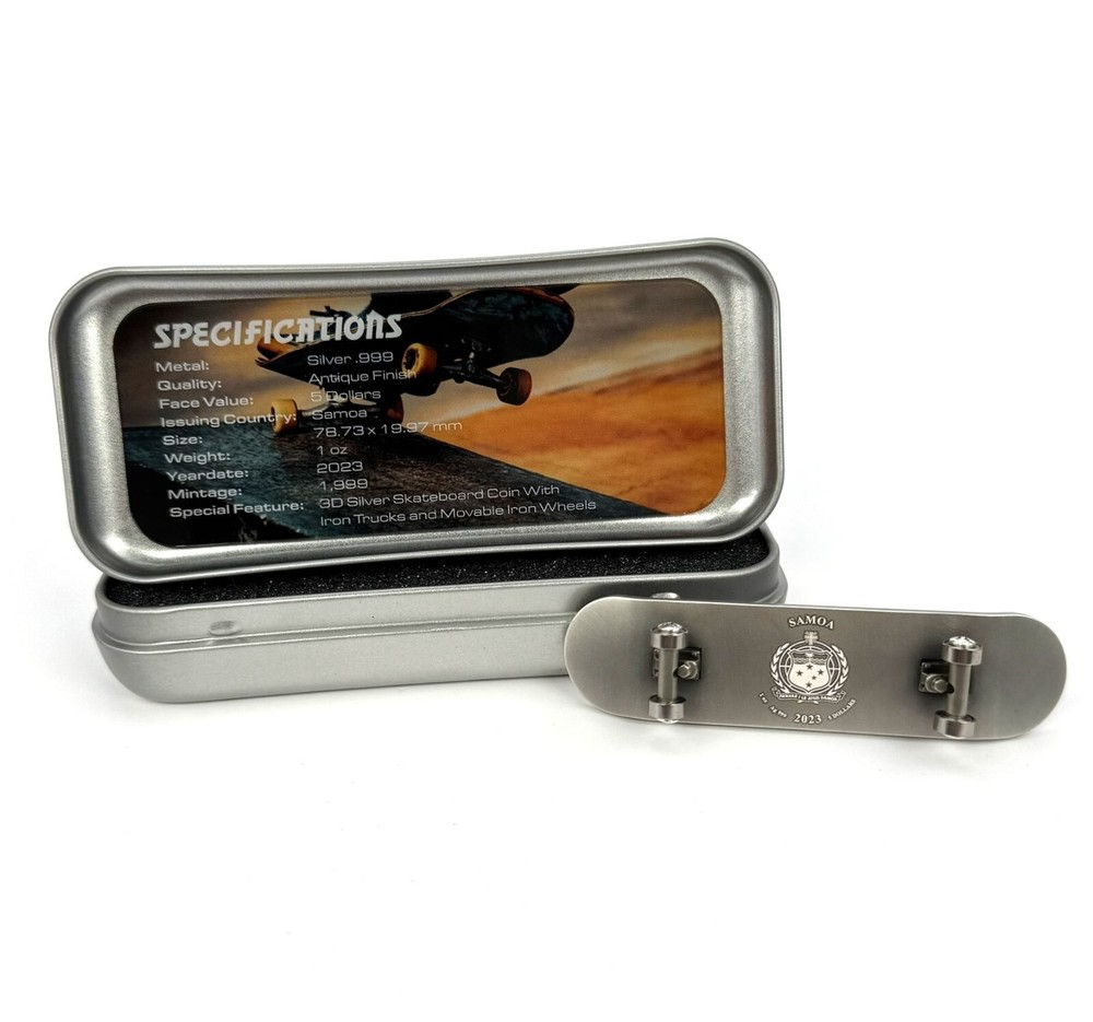 2023 $5 Samoa 3D Skateboard Shape One Ounce Fine Silver Coin