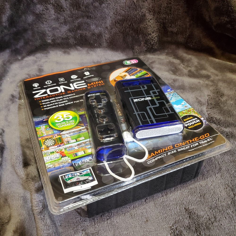 ZONE Mini INTERACTIVE Black/Blue GAMING SYSTEM 35 BUILT-IN GAMES WIRELESS Sealed