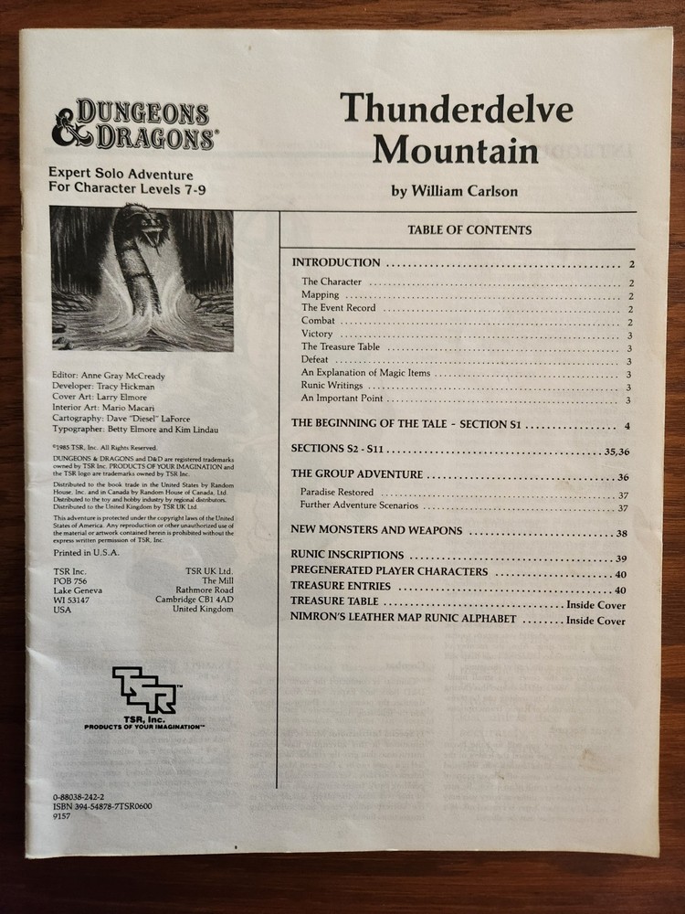 XS2 Thunderdelve Mountain module adventure D&D TSR Basic Dungeons Dragons BECMI