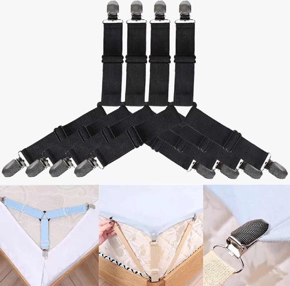 4-Pack Triangular Bed Sheet Anti slip Clips Adjustable Bed Suspenders Holder