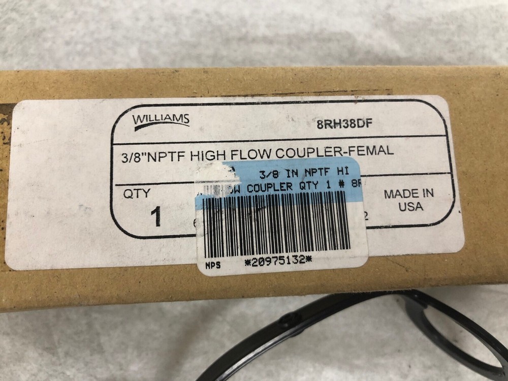 WILLIAMS 8RH38DF 3/8" NTPF High Flow Coupler NEW