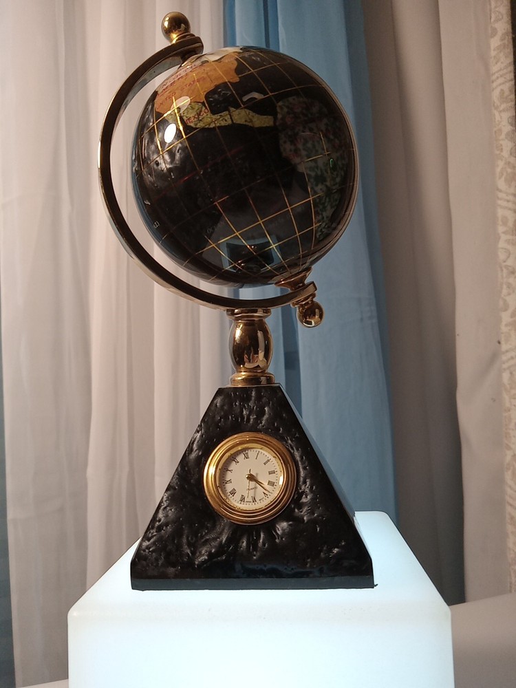 Vintage Desktop Globe With Pyramid Clock Stand