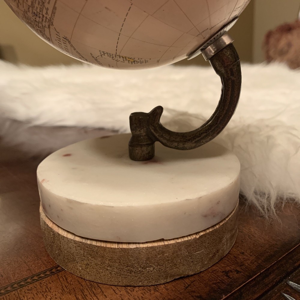 Miniature Decorative Globe Brown Wood Base On Marble