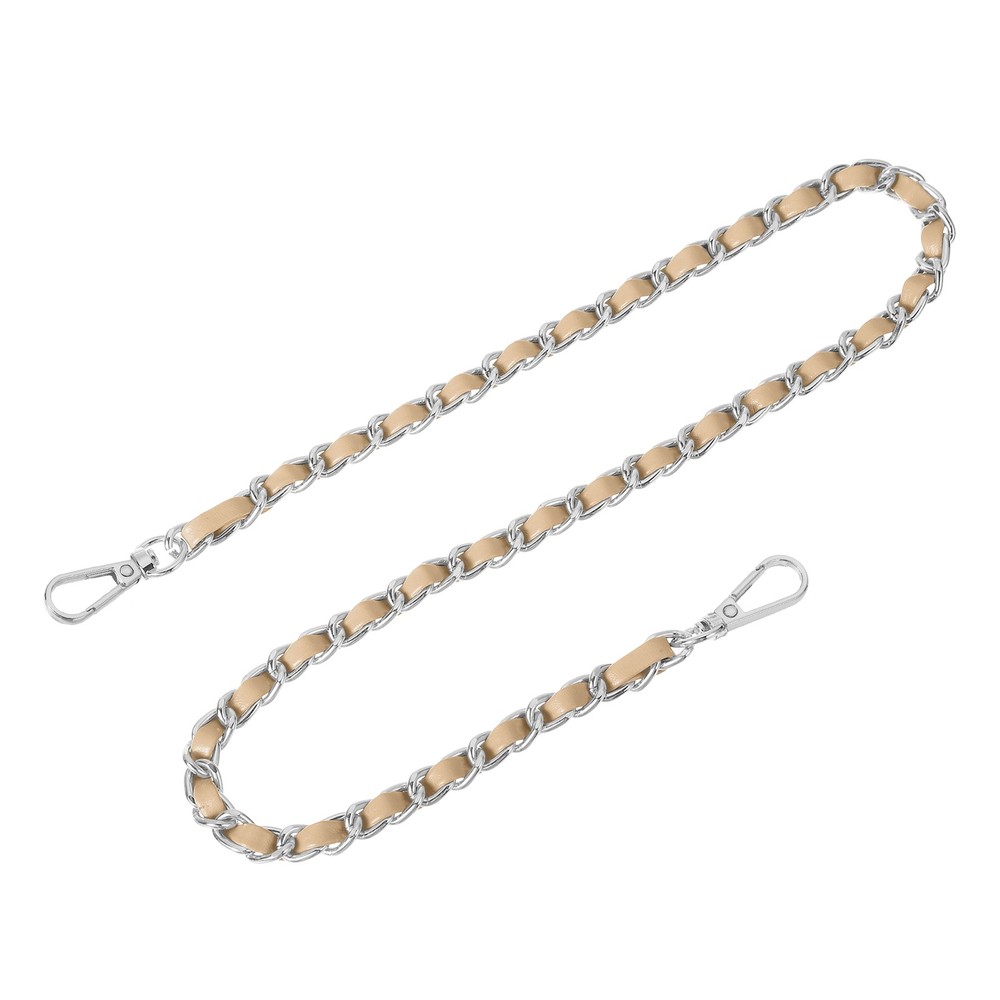 Purse Strap, 24" Leather for Shoulder Strap (Khaki, Silver)