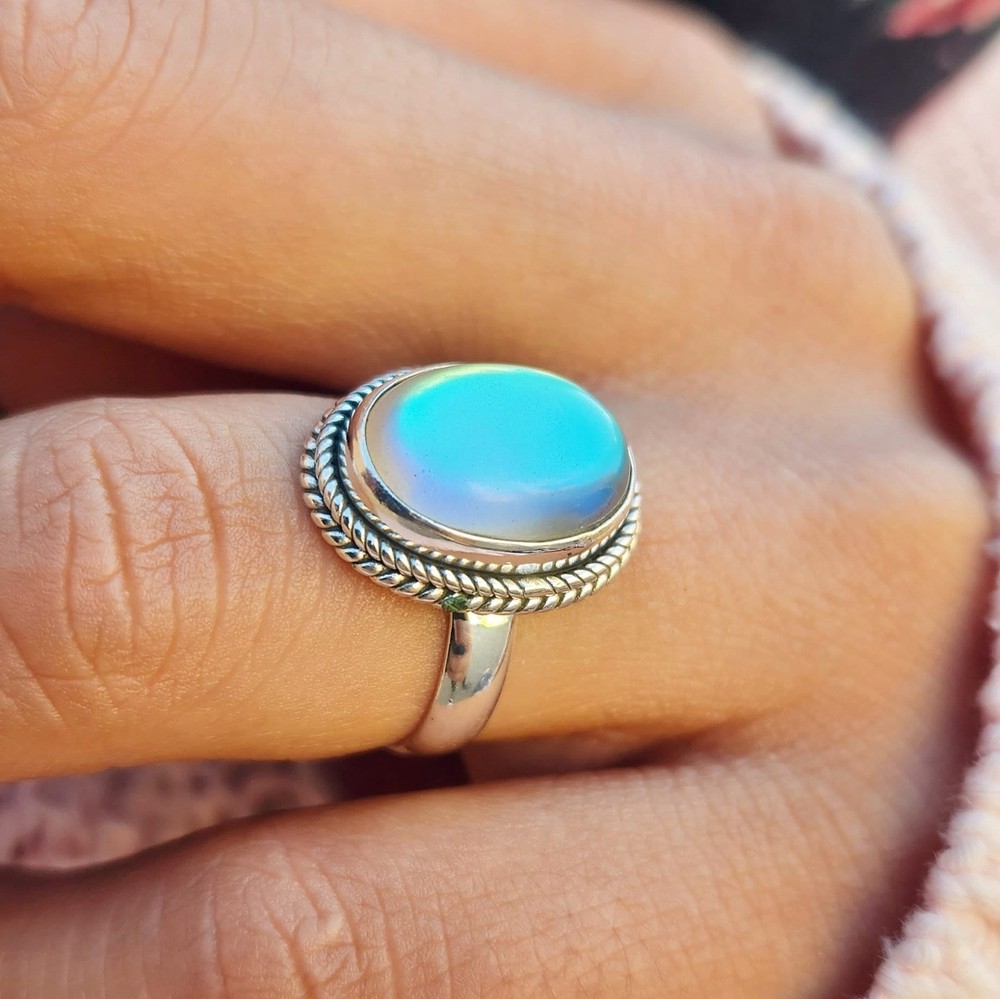 Angel Aura Quartz Ring 925 Sterling Silver Boho Ring Gemstone Statement Ring