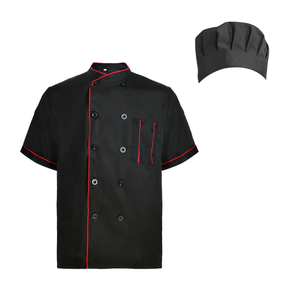 Unisex Cooking Chef Coat Jacket Kitchen Uniform Cooker Work with Adjustable Hat