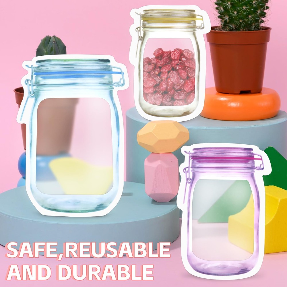 30 PCS Multi-Size Mason Jar Bottle Pattern Zipper Bags,Reusable Small, Multi