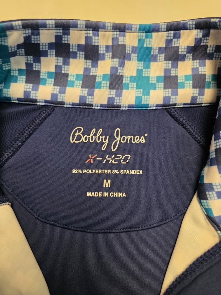 Bobby Jones X-H20 Pullover Men Medium M Blue White Houndstooth Check JACKET Golf