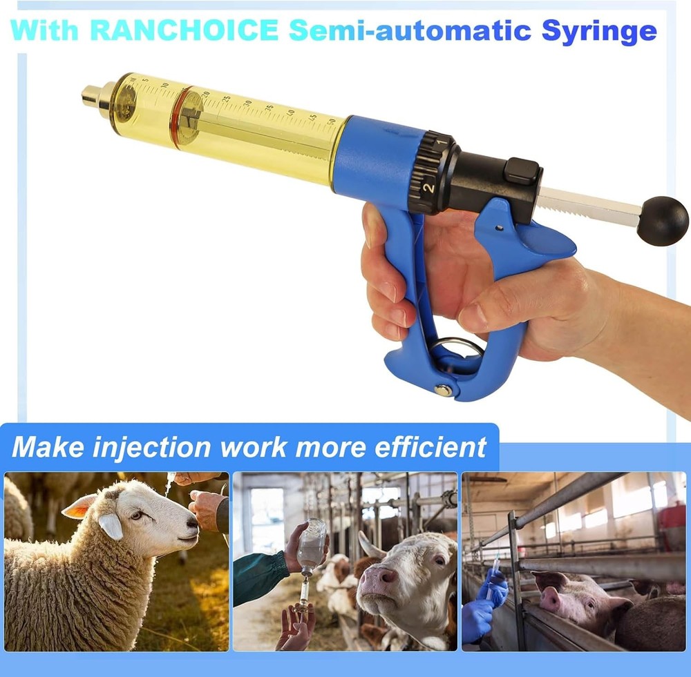 50ML Semi Automatic Livestock Syringe, Adjustable Continuous Repeating Syring...