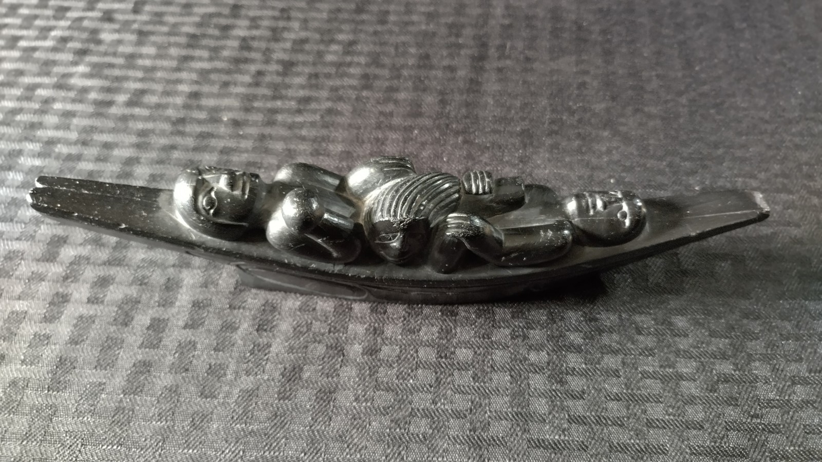 Haida Argillite Canoe Carving W/ Three Figures - Patina Possibly Early 1900s