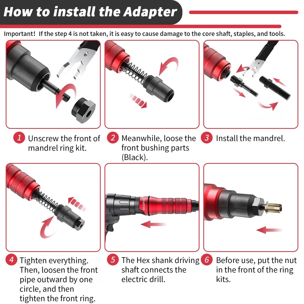 Beaspire Cordless Drill Electric Rivet Nut Gun Adapter, Red