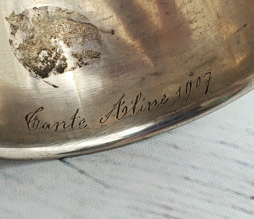 Sterling Silver napkin ring, Engine turned, Flowers, Mono