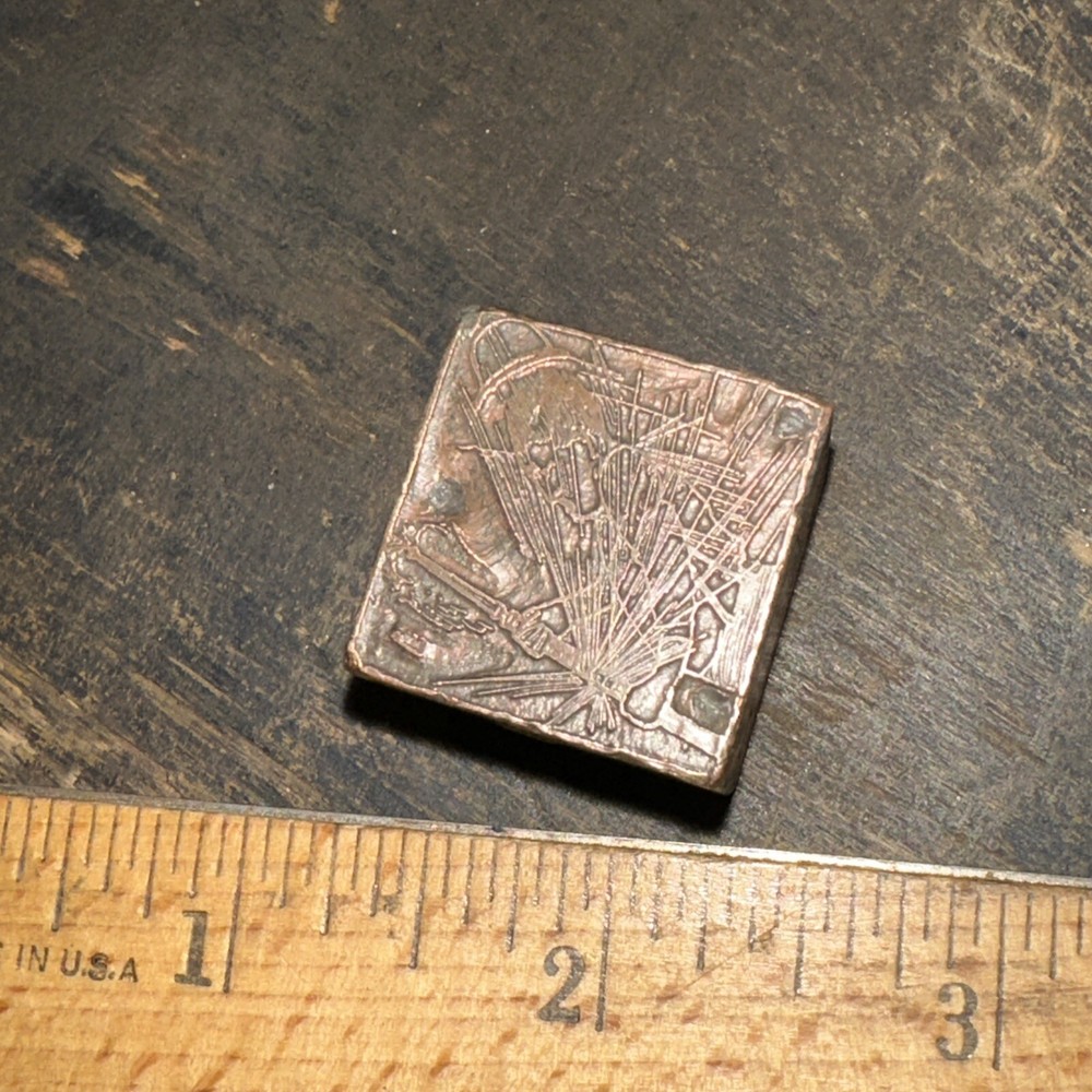Printing Block “ Man Getting Sprayed By Water Hose” Lead Block