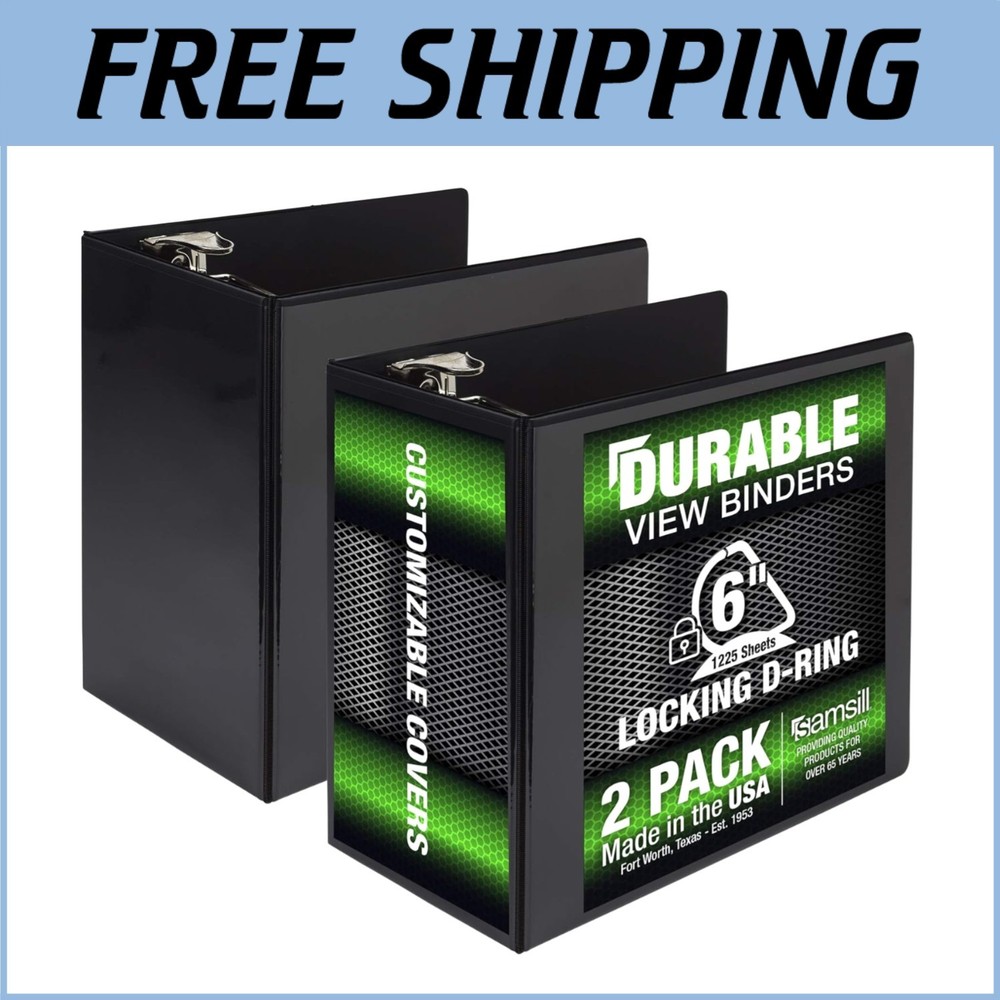 Durable 6-Inch 3-Ring Binder - Locking D-Ring & 100% Recycled Chipboard - 2 Pack