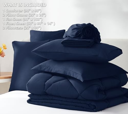 Comforter Set Blue, 7 Pieces Bed in a Bag Comforter Set Oversized Queen Navy