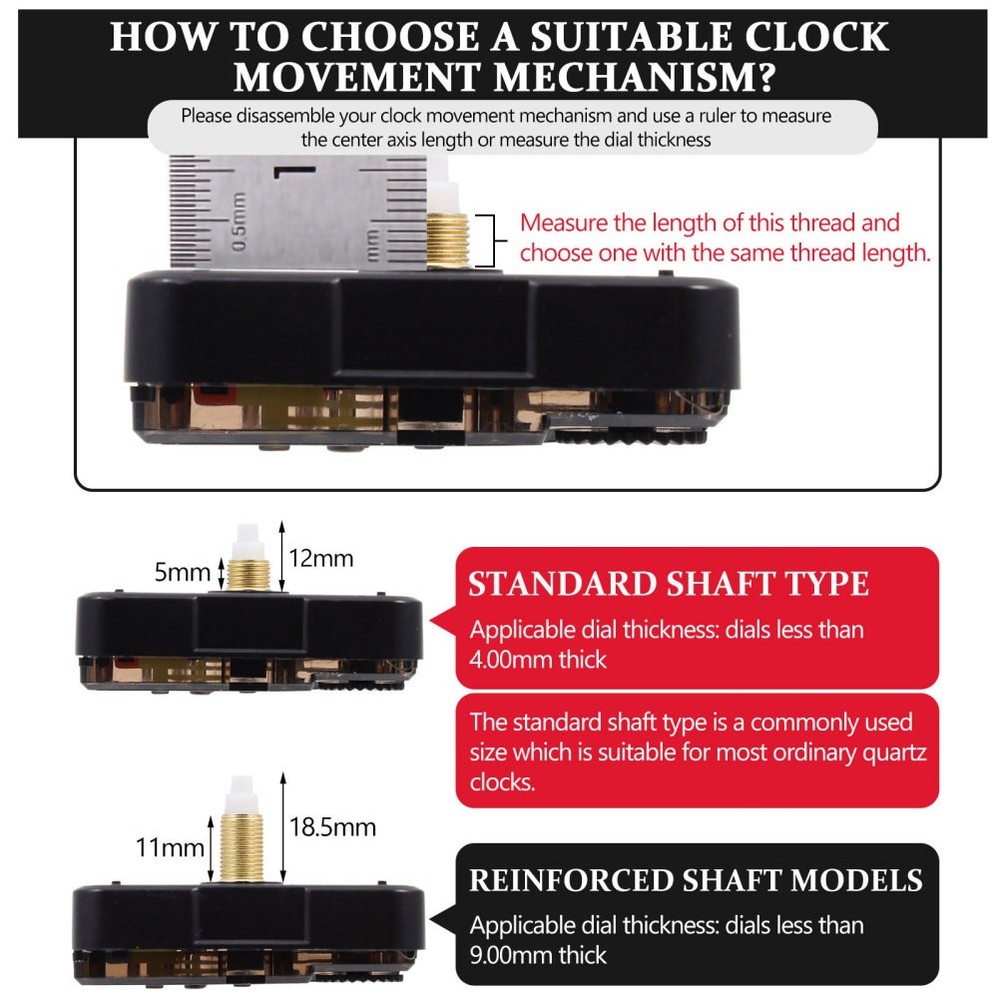 Quartz Silent Clock Movement Replacement Mechanism for Wall Clocks Shaft