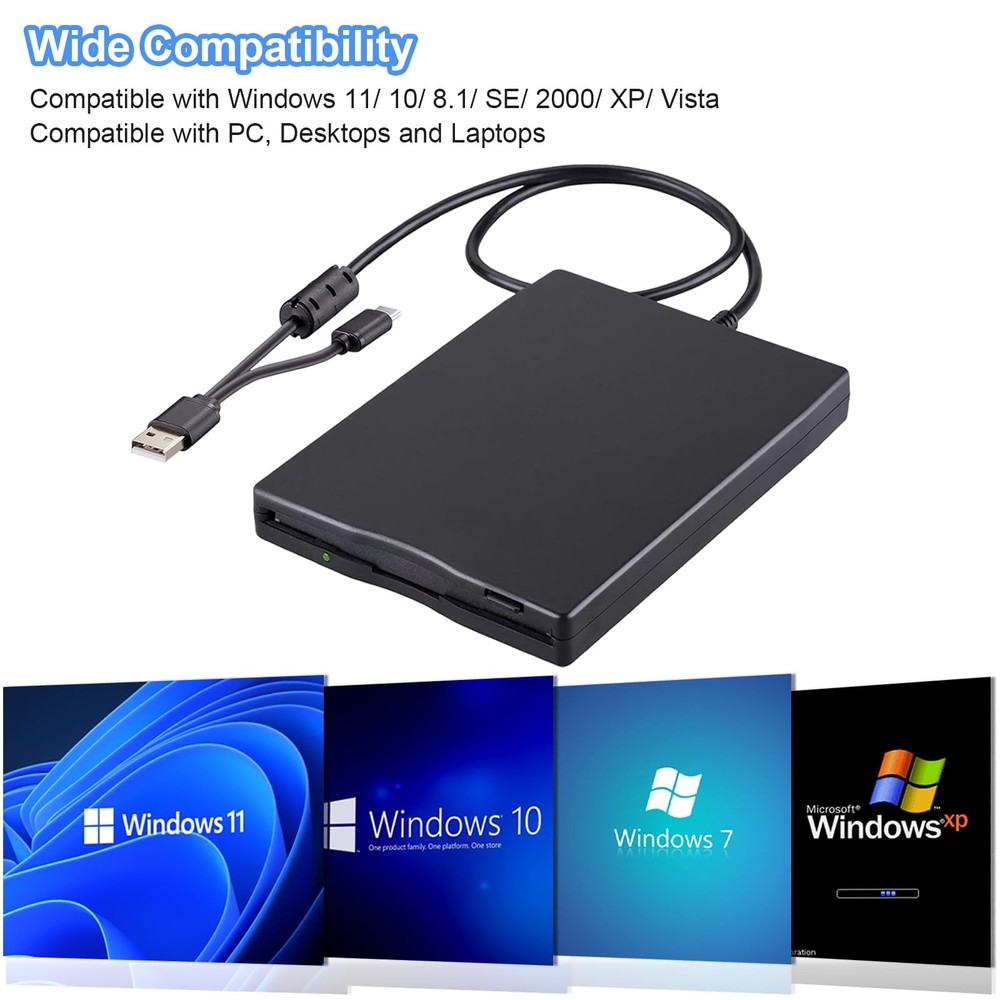 3.5-Inch External USB Type-C Floppy Disk Drive Reader 1.44MB FDD for PC